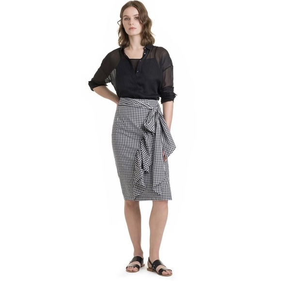 Country Road Dresses & Skirts - Country Road Pencil Skirt Gingham Check Black White Flounce High Waist Slit 6 XS